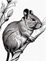 Degu Tattoo - Degu nibbling on a twig  few color tattoo design, simple line art, design clean white background