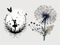 fairy and dandelion tattoo  simple color tattoo style,white background