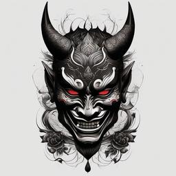 hannya tattoo black  simple color tattoo,white background,minimal