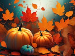 Autumn Wallpaper - Vibrant Autumn Leaves and Pumpkins in a Futuristic Digital Fall Festivities  intricate patterns, splash art, wallpaper art