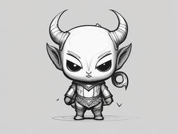 drawing of a cute demon character  minimal rough sketch scribbles,doodles,black and white