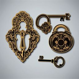 Lock and Key Sticker - Intricate lock and key design, ,vector color sticker art,minimal