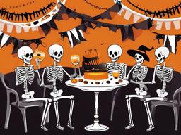 Happy Halloween clipart - skeletons at a party  clipart