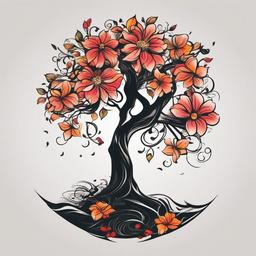 flower tree tattoo  simple vector color tattoo