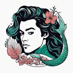 Harry Styles Mermaid Tattoo - Pay tribute to Harry Styles with a tattoo featuring his iconic mermaid design.  simple vector color tattoo,minimal,white background