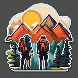 Mountain Range and Backpack Emoji Sticker - Hiking in scenic landscapes, , sticker vector art, minimalist design