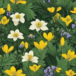 Mountain Aconite Clip Art - Aconite flowers in mountain landscapes,  color vector clipart, minimal style