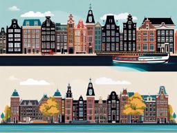 Amsterdam clipart - Rijksmuseum and Amsterdam canals, ,color clipart vector style