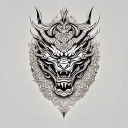 Dragon Oni Tattoo - Features a dragon motif alongside the Oni, combining two powerful symbols in Japanese tattoo art.  simple color tattoo,white background,minimal