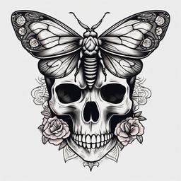 moth and skull tattoo  simple vector color tattoo, minimal, white background