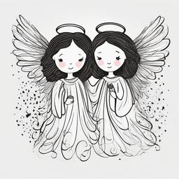 drawing of christmas angels  minimal rough sketch scribbles,doodles,black and white