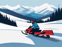 Snowmobiling Clipart - A snowmobiler speeding across snowy landscapes.  color vector clipart, minimal style