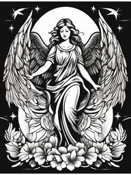 Black and White Guardian Angel Tattoos - Timeless and classic representations of celestial protection.  minimalist color tattoo, vector