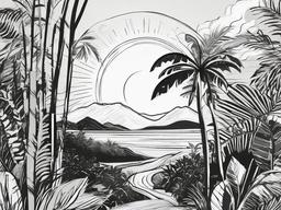 drawing of a sun in the jungle  minimal rough sketch scribbles,doodles,black and white