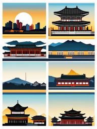 Seoul clipart - Gyeongbokgung Palace and Seoul skyline, ,color clipart vector style