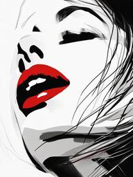 drawing of red lips  minimal rough sketch scribbles,doodles,black and white