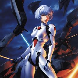 rei ayanami controls eva unit 00 during a high-stakes battle against mysterious beings. 