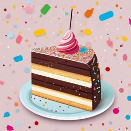 Cake Slice with Sprinkles Sticker - Delicious cake slice covered in colorful sprinkles, ,vector color sticker art,minimal