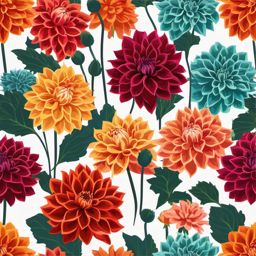 Dahlia Clip Art - Bold and colorful dahlias in full bloom,  color vector clipart, minimal style