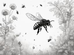 drawing of a bee life cycle  minimal rough sketch scribbles,doodles,black and white