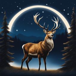 capture the grace and elegance of a majestic stag beneath a starry sky. 