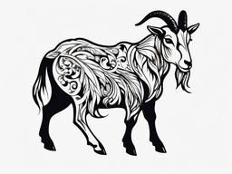 Goat Tattoo Letters - A tattoo incorporating letters or words in a design featuring a goat.  simple color tattoo design,white background