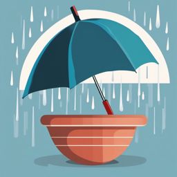 Rain Umbrella Clipart - Opened umbrella protecting from a sudden downpour.  color clipart, minimalist, vector art, 