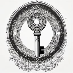 Key to the Cosmos - Unlock the mysteries of the cosmos and your destiny with a celestial key tattoo.  outline color tattoo,minimal,white background