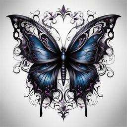 Gothic butterfly tattoo, Butterfly tattoos with a dark and gothic aesthetic.  viviid colors, white background, tattoo design