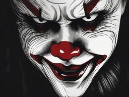 drawing of Pennywise emerging from the shadows  minimal rough sketch scribbles,doodles,black and white