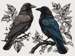 crow tree tattoo  simple vector color tattoo