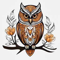 Delicate Owl Tattoo - Showcase delicate charm with a carefully crafted tattoo featuring an owl.  simple color tattoo,vector style,white background