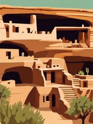 Mesa Verde clipart - Ancestral Puebloan cliff dwellings in Colorado, USA, ,color clipart vector style