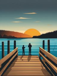 Wooden Pier clipart - People fishing from a wooden pier by the lake., ,vector color clipart,minimal