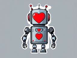 Robot holding heart sticker, Loving , sticker vector art, minimalist design