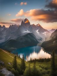 mountain landscape, featuring towering peaks, rugged terrain, and breathtaking vistas. 