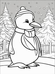 Penguin Coloring Pages - Penguin building a snowman  simple coloring pages