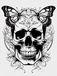 butterfly skull tattoo designs  simple color tattoo, minimal, white background