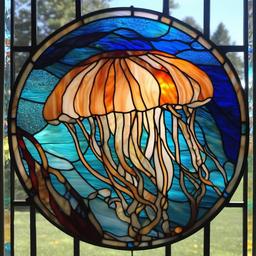 Jellyfish Stained Glass - Capture the ethereal beauty of jellyfish with stained glass art, showcasing these mesmerizing sea creatures in colorful designs.  