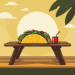 Taco clipart - taco on a picnic table with a sunny day  color,minimalist,vector clipart