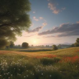 Countryside Landscape - A serene countryside landscape with a field of wildflowers  8k, hyper realistic, cinematic