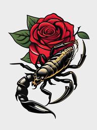 Scorpion with a Rose Tattoo - Combine the symbolism of a scorpion with the elegance of a rose in a captivating tattoo design.  simple vector color tattoo,minimal,white background