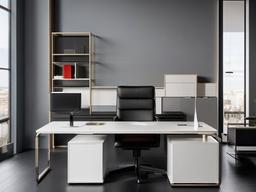 Bauhaus office with sleek, functional furniture and a minimalist aesthetic highlights the clean lines and practicality of modern design.  