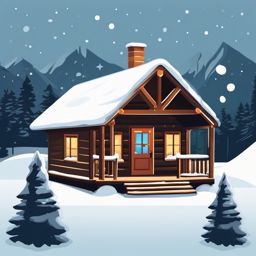 Snowy Cabin Sticker - Cozy up in a snowy cabin and experience the charm of winter with this festive sticker, , sticker vector art, minimalist design