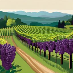 Grape Vineyard Clipart - A lush vineyard with ripe grapevines.  color vector clipart, minimal style