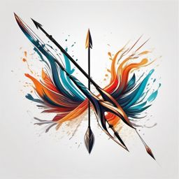 Abstract bow and arrow waves ink. Dynamic energy of archery.  color tattoo design, white background