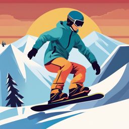 Snowboarder in Terrain Park Clipart - A snowboarder in a terrain park.  color vector clipart, minimal style