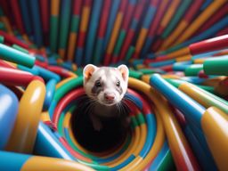 ferret kit tunneling through a maze of colorful tubes 8k ultrarealistic cinematic 