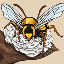 Paper Wasp Queen Clip Art - A paper wasp queen in a nest,  color vector clipart, minimal style