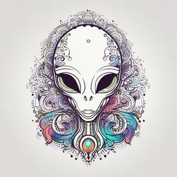 Alien Doodle Tattoo - Whimsical and imaginative cosmic doodle tattoo.  simple color tattoo,vector style,white background